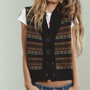 Zara Jacquard Knit Wool Blend Vest Multicolor | Fair Isle Chic eclectic Grandpa